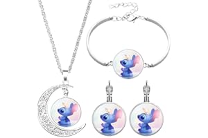 BSNRDX Animes Jewellery Set 3 Pieces Cartoon Character Necklace Cartoon Necklace Set Bracelet Earrings Moon Pendant for Women Girls Gift for Best Friend Sisters