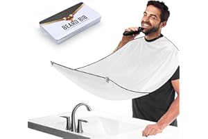 SHOWVIGOR Delantal Barba Hombre, Capa para Afeitar Barba Impermeable y Antiadherente para Recoge Pelos Barba al Recortar la Barba, con 2 Ventosas, Regalo Hombre (Blanco)