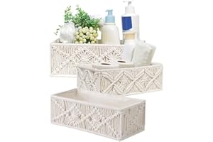 DriSubt 3-częściowy kosz do przechowywania regałów, tkane kosze, dekoracja łazienki w stylu boho, kosze na prezenty, pudełka do przechowywania toalety, biały kosz