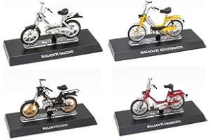 OPO 10 - Lot de 4 mobylettes mythiques 1/18 Compatible avec Malaguti : Fifty + Dribbling + Quattrotto + Haccapi (M02+M06+M16+M24)