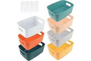 YAOYIN Panier Rangement, Lot de 7pcs Boite de Plastique, Bac de Rangement Empilables avec Poignées pour Cuisine,Salle de Bain, Bureau, étagère Douche, Jouet Bebe, Chambre（24.5 * 16.8 * 10cm）