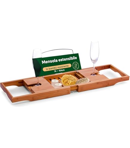 Vassoio Da Bagno Regolabile In Bambù - 50-92cm, Con Supporto Tablet E Portabicchieri | Alpina - Foto 2