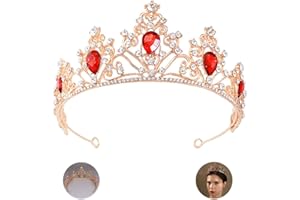MEZHEN Corona Tiara Nupcial Corona Niña Tiara Novia Corona Cumpleaños Tocados de Novia para Fiestas de Cumpleaños Compromisos Rojo