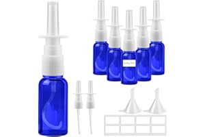 Furuising 6 Stück Nasen Sprühflaschen,30ml Glas Nasenspray, Wiederverwendbar Blau Leerer Nasens Sprühflasche Klein mit Etiketten,Düsen,Trichter für Parfüm,ätherische Öle,Kochsalzlösung