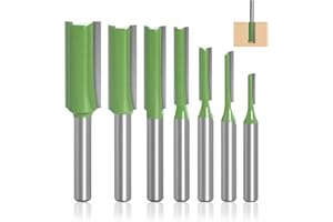 FEADBYT Fresa per Router, 7 Pezzi Fresa per Scanalatura in Lega con Gambo da 6mm, Fresa Diritta a Doppio Taglio, Set di Frese di Varie Dimensioni per la Lavorazione del Legno