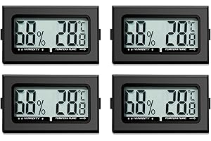 QIQIAZI Lot de 4 thermomètres numériques d'intérieur - Mini hygromètre - Thermomètre d'intérieur - Pour reptiles - Hygromètre numérique - Pour bureau, cuisine, écran LCD - Incubateur - Thermomètre de serre