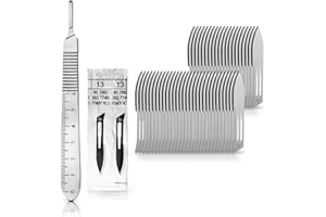 Set - 50 Stück Skalpellklingen Figur 13 aus Karbonstahl - Ersatzklingen einzeln steril verpackt + 1 x May - Skalpell-Halter mit 13 cm langem Griff inkl. Meßskala in cm - Edelstahl