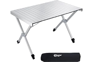 PORTAL Campingbord, vikbart, höjdjusterbart med nätficka, vikbord, aluminium, 108 x 71 cm, rullbart, campingbord, fällbart bord, lätt för picknick, fest, trädgård, vandring, resor