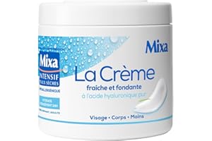 Mixa Intensif Peaux Sèches - La Crème Fraîche et Fondante à l’Acide Hyaluronique Pur - Multi Usages Visage, Corps, Mains, Pieds - Hydratation 24h - Pénétration rapide - Hypoallergénique - 400ml