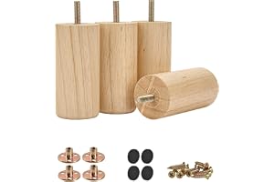 Btowin 10 cm runda möbelfötter i trä med M8 bultar och plattor set om 4 | Massivt trä – 200 kg lastkapacitet inklusive golvskydd och hårdvara, enkel 10 min. Montering för skåp soffa ottoman säng