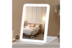 FASCINATE LED Travel Makeup Mirror Rechargeable, Portable Vanity Mirror with 3 Color 72 LED Lighting,Touch Sensor Dimming, Tabletop Cosmetic Mirror