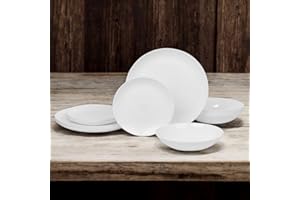 URBNLIVING 12/24 Pc Dinner Set Bowl Side Dinner Plate 12 or 24 Piece Smooth Plain or Wavy Service Set Dessert Cereal Bowl Plates (Luna Dinner - 12 Pcs)