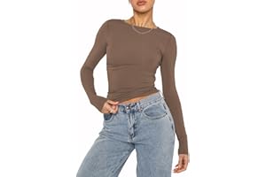 OYIGELZ Long Sleeve Shirt Women's Basic T-Shirt Crop Top Y2K Slim Fit Casual Tee Tops