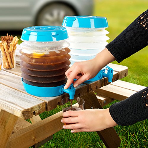 PEARL Faltbares Fässchen, Auslaufhahn, Ständer, 5,5 Liter, blau/transparent - 5