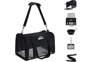 ZEEKRREST Cat Dog Carrier Soft Sided, Collapsible Pet Travel Carrier Airline Approved, Portable Medium Large Puppies Kennel Carrier with Washable Pad Breathable Mesh, up to 10 Kg Black,48 x 30 x 30 CM