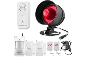 TOWODE Alarmanlage Haus Mit Wassermelder Wasseralarm 8 Teiliges Set mit 115 dB Sirene, Bewegungssensor, Türfenstersensor und Fernbedienung, für Lager, Geschäfte, Wohnung