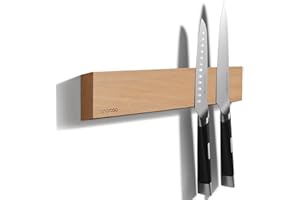 Linoroso Porte Couteaux Magnétique Mural de 16,5 Pouces (42 cm) - Barre et Support en Bois de Hêtre à Aimant Puissant, Adapté pour Ranger les Couteaux de Cuisine - Bois de Hêtre