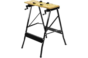 BARGAINS-GALORE Foldable Work Bench - Portable Wood Bench for Work, Clamping, Painting, Cutting Folding Worktop Table - Multifunctional Workshop Workbench Table | Heavy Duty Steel Frame, Solid Steel & MDF Board