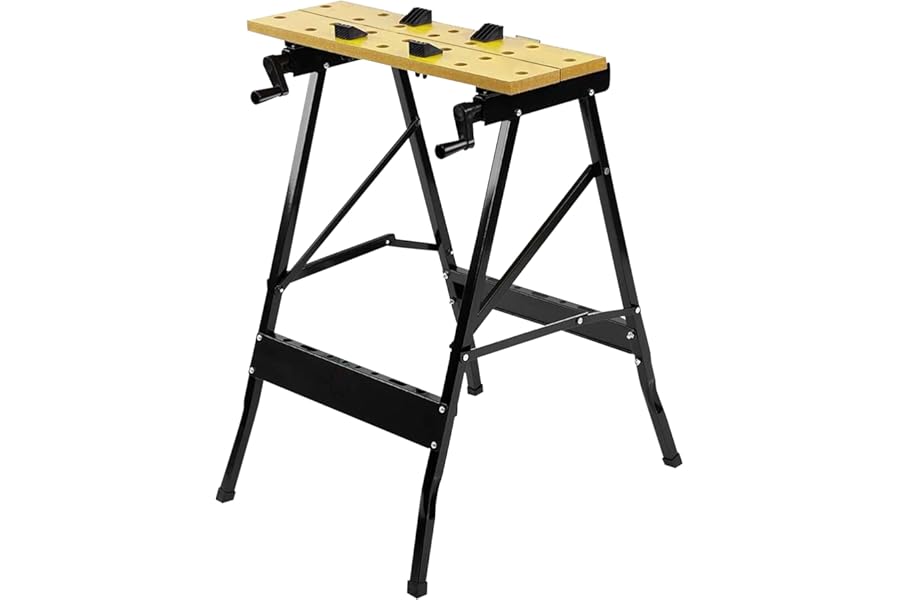 Foldable Work Bench - Portable Wood Bench for Work, Clamping, Painting, Cutting Folding Worktop Table - Multifunctional Workshop Workbench Table | Heavy Duty Steel Frame, Solid Steel & MDF Board