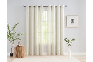 Treatmentex Cortinas Salon Translúcidas, Visillos Salon y Cortinas Dormitorio 2 Piezas 136x260cm, Textura Lino Beige Transparente con Ojales para Habitación​