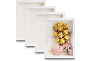 Hacaroa 4 Pack Shadow Box Frame, 8''x6'' Wood Picture Frame Memory Display Case for Bouquets, Photos, Medals, Wall, Tabletop, White