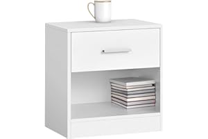 IlGruppone Comodino Moderno Cassetto con Maniglia E Scomparto Aperto Camera da Letto Portalibri Oggetti Mensola Libreria - Bianco