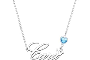 Kraven Personalized Dainty Name Necklaces Blue Birth Stone Custom Engraved Initial Nameplate Pendant Choker Customized Birthday Mother Christmas Gifts for Women Girls Teen Daughter…