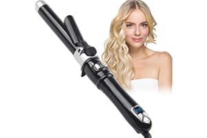 CREBEAU Automatic Rotating Hair Curler, 28mm Curling Tongs Fast Heating Ceramic Barrel Adjustable Temperature 100-220℃ Timer with LCD Display, Auto Off