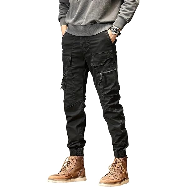 amnjx ・cargo pants・black・L size Buy Zeki Men's Black Cotton Relaxed Fit Zipper Slim fit Cargo 8