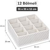 HUMAS 12 B&ouml;lmeli &Ccedil;ekmece D&uuml;zenleyici Organizer &ndash; &Ccedil;orap, İ&ccedil; &Ccedil;amaşırı ve Aksesuar Saklama Kutusu &ndash; 31 x 25 x 12 cm &ndash; &Ccedil;ok Ama&ccedil;lı