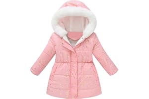 Vuncio Manteau Long Hiver Fille 2-10 Ans Fashion Parka Veste Doublé Polaire Enfant Fille Chaude Avec Capuche Zippée épaisse Coton Confortable Mignon Coat Hooded Jacket