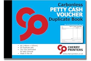 CHERRY PRINTERS Cherry Carbonless Petty Cash Voucher Duplicate Book | A6 (148mm x 105mm) | 50 Perforated Sets | Made in The UK