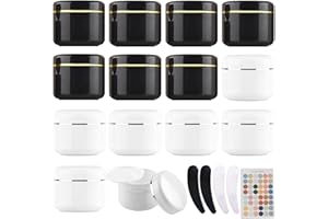 Zeuwets 14 Piezas Tarro de crema vacío, 50ml Tarros de Plástico para crema de plástico rellenar mini latas con tapa Cosméticos Envase con 4 Espátula y Etiqueta para cosméticos(Blanco/Ferroso)