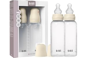 BIBS Baby Bottle 270 ml Silicone Nipple 2 Pack - Anti-Colic, BPA-Free, Round Nipple, Medium Flow, Lightweight & Easy to Clean, Suitable for Newborns 0+ Years - Ivory