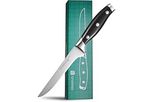 linoroso Couteau à désosser 14,5cm couteau de cuisine, couteau à fileter allemand forgé tranchant en acier inoxydable au carbone pour viande, poisson, volaille, pleine soie, poignée ergonomique