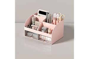 ROMINVIC Organisateur de Bureau,Rangement de Bureau Multifonctionnel,Porte-Stylo Peu Encombran pour l'École,Bureau et Salle de Classe Rose