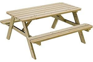 PLATAN ROOM Picknick Sitzgruppe aus Holz Tisch Bank Kiefernholz massiv 35 mm Bierbank stabil und robust (120 cm)