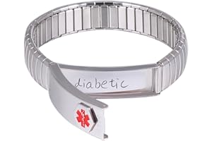 YINOX Medical Alert Bracelet for Men Womens Ladies ID Bangle Elastic Stainless Steel Personalised (Put Details in Lift up Section, Customized Medical Card+Strips Free)