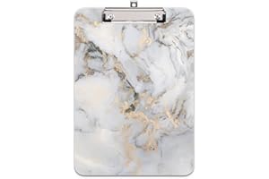 Hnogri Plastic Clipboard A4, Fashion Design A4 Letter Size Clipboards & Forms Holders for Office Supplies Lawyers,School Students and Kids, Low Profile Clip Cute Clipboard Folder, White Gold