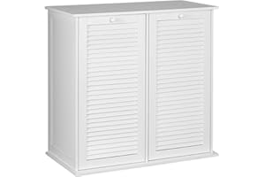 Household Essentials Tilt-Out Laundry Sorter Cabinet with Shutter Front, White, White Wood Shutter