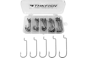 ‎THKFISH THKFISH 50stk/100stk/box Offset Wurm Haken Angelhaken Set Dropshot Haken Set Gummifisch Jigs Angeln Kit # 2# 1 1/0 2/0 3/0