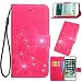 Produktbild HTC U11 CasefirstWallet Handyhülle Strass Muster PU Ledertasche, Ultra dünner Schlag Schutzhülle mit Kartensteckplatz und Funktion Stoßfest Staubschutzhülle Flip Standabdeckung Brieftasche Kartenhalter Magnetverschluss - Hot Rosa