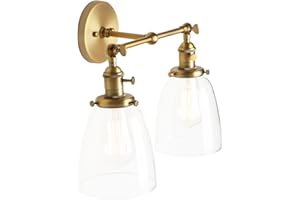 Pathson przemysłowe vintage podwójne oświetlenie ścienne, loft kawiarnia bar kuchnia przełącznik kinkiet ścienny oprawy oświetleniowe, przezroczysty szklany abażur, E27