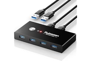 JANCANE Interruptor USB 3.0, conmutador USB 2 computadoras comparten 4 USB para teclado y mouse impresora escáner, selector de interruptor KVM USB con 2 cables USB 3.0, compatible con Windows, Mac y Linux