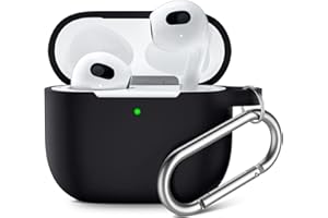 Upeak Compatible with AirPods 3rd Generation Case 2021, Fully Wrapped Silicone Protective Case Cover Shock Absorption for Apple AirPods 3 Case, With Keychain, Black