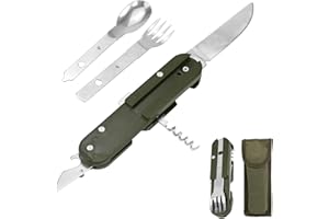 FIUHP 5 en 1 Couvert Pliable, Couverts Camping Pliable en Acier Inoxydable, Couvert Randonnée avec Amovibles Fourchette et Cuillère, Portable Set Couverts Voyage