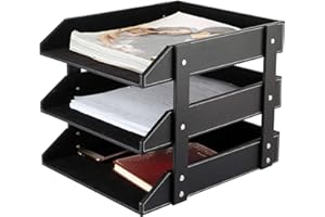 XNONE Organizzatore da scrivania in pelle, impilabile per documenti, cartelle, cartelle, cancelleria, riviste, posta, casa, piccoli oggetti, organizzazione scrivania, supporto (nero)