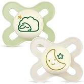 MAM Original Pacifier for Newborns 0-2 Months, Neutral Matt, 2 pcs | Glow in the Dark with Symmetrical, Flat and Flexible Ski