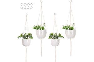 MUYAPAY Set of 4 Suspension Plante, Pot Suspendu Plante Interieur(n'inclut Pas Les Plantes, Boho Decorative Cotton Rope Hanging Basket, Flower Pot, Plant Holder, Hanger with 4 Metal Hooks for Indoor
