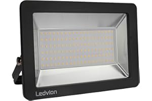 ‎LEDVION Ledvion - LED Strahler, 100W LED Strahler Außen, 6500K Kaltweiß Scheinwerfer, 12.000LM Superhell Werkstattlampe, Außenstrahler IP65 Wasserdicht, Außenleuchte für Garten, Garage, Hotel, Sportplatz